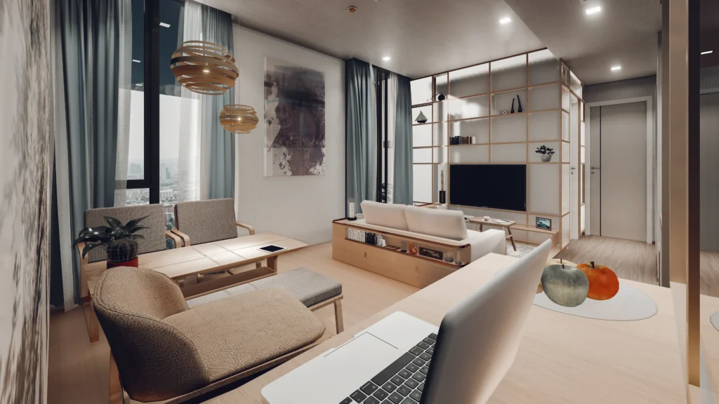 2 Bedroom interior design at The Line Phaholyothin Japanese Concept